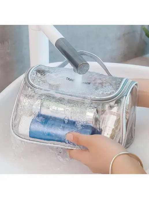 Beauty Tools Косметичка дорожная прозрачная, непромокаемый несессер ПВХ, черный, фото 3