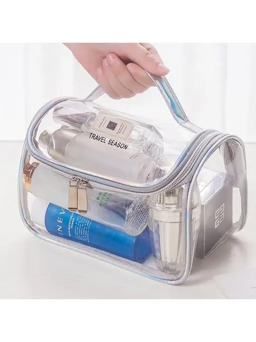 Beauty Tools Косметичка дорожная прозрачная, непромокаемый несессер ПВХ, черный, фото 4