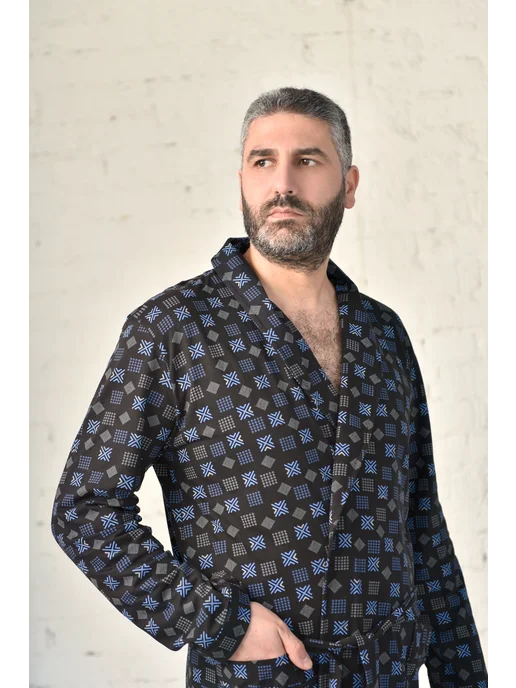 Ларита текстиль Халат домашний банный из хлопка, синий, фото 5
