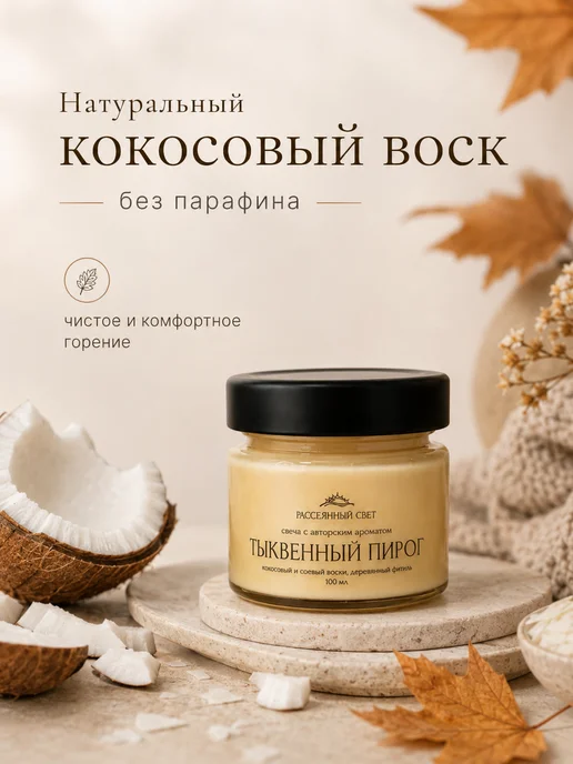 Рассеянный свет Свеча ароматическая с деревянным фитилем Тыквенный пирог, оранжевый, фото 3