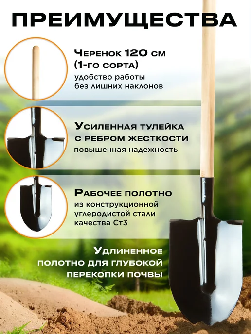 startul Лопата штыковая садовая с черенком 148 см, вариант, фото 3