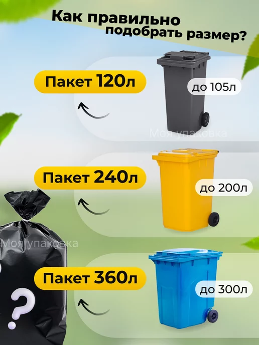 Моя упаковка Мешки для мусора 240 л плотные прочные 20 шт 40 мкм 90х130, 70x110, 120 л, фото 6