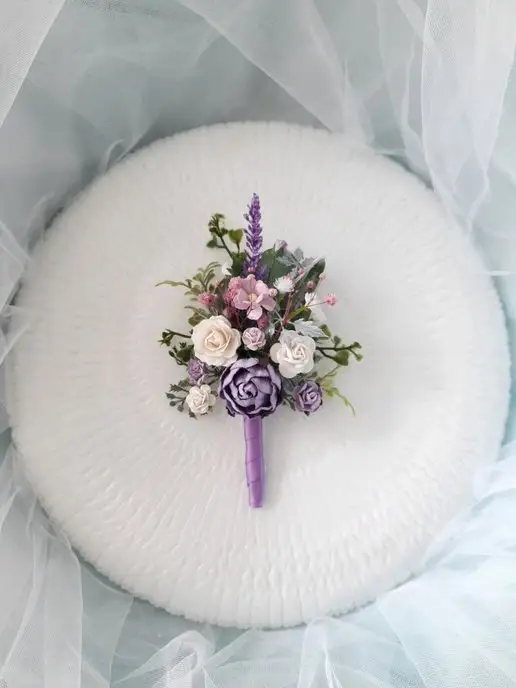ReniWedding Свадебная бутоньерка, украшение жениху, фиолетовый
