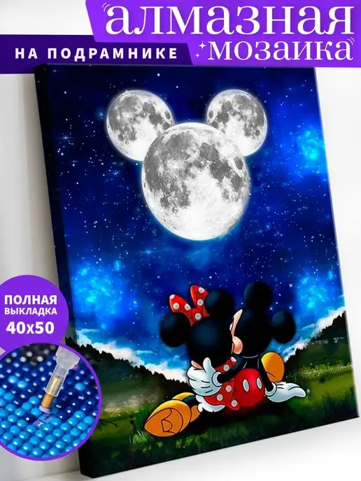 Art on Canvas Микки и Минни под луной Алмазная мозаика на подрамнике 40х50, 40x50