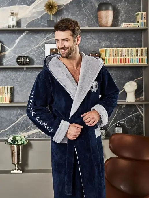 POLENS HOME COLLECTION Халат мужской махровый большой размер, синий, фото 3