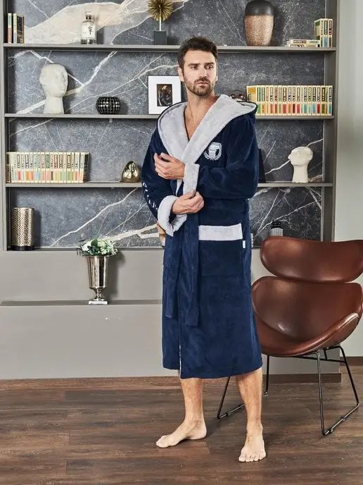 POLENS HOME COLLECTION Халат мужской махровый большой размер, синий, фото 4