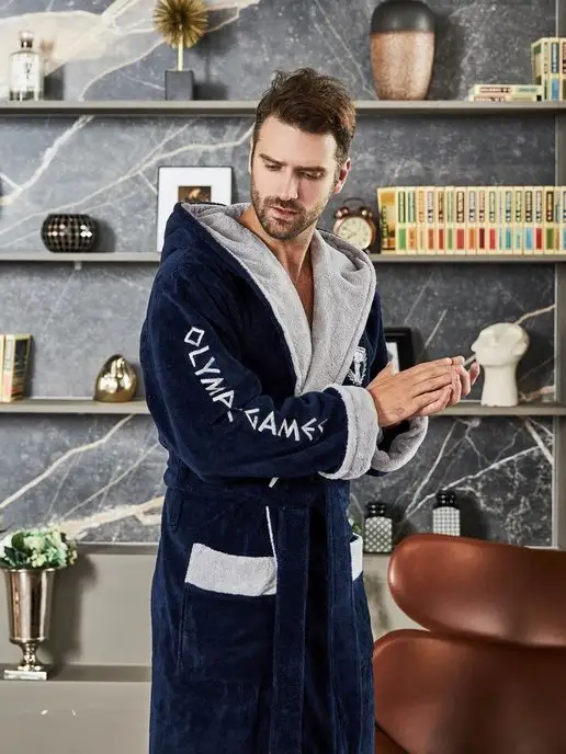 POLENS HOME COLLECTION Халат мужской махровый большой размер, синий, фото 6
