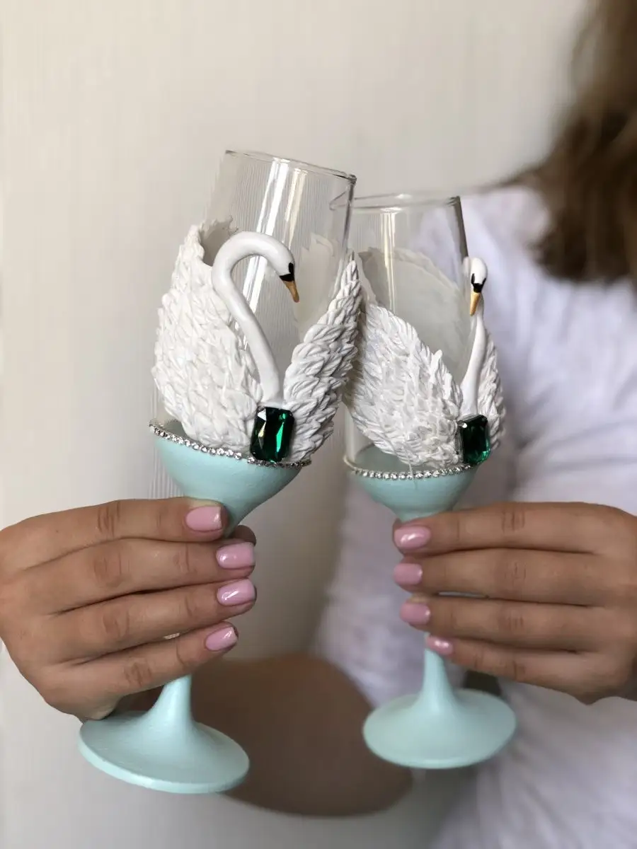 Свадебные бокалы для шампанского/с декором/фужеры для молодоженов