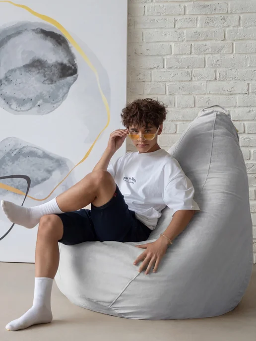 CoolPouf Кресло мешок 4XL велюр большое взрослое, серый, фото 2