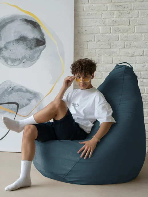 CoolPouf Кресло мешок 4XL велюр большое взрослое, синий, фото 2