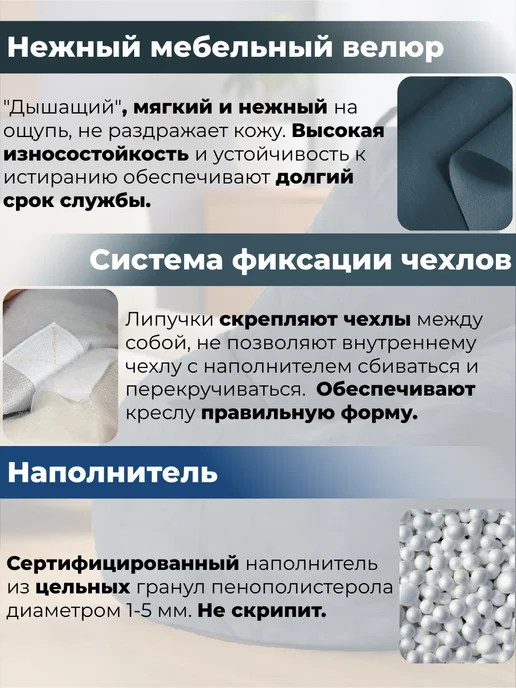 CoolPouf Кресло мешок 4XL велюр большое взрослое, синий, фото 5