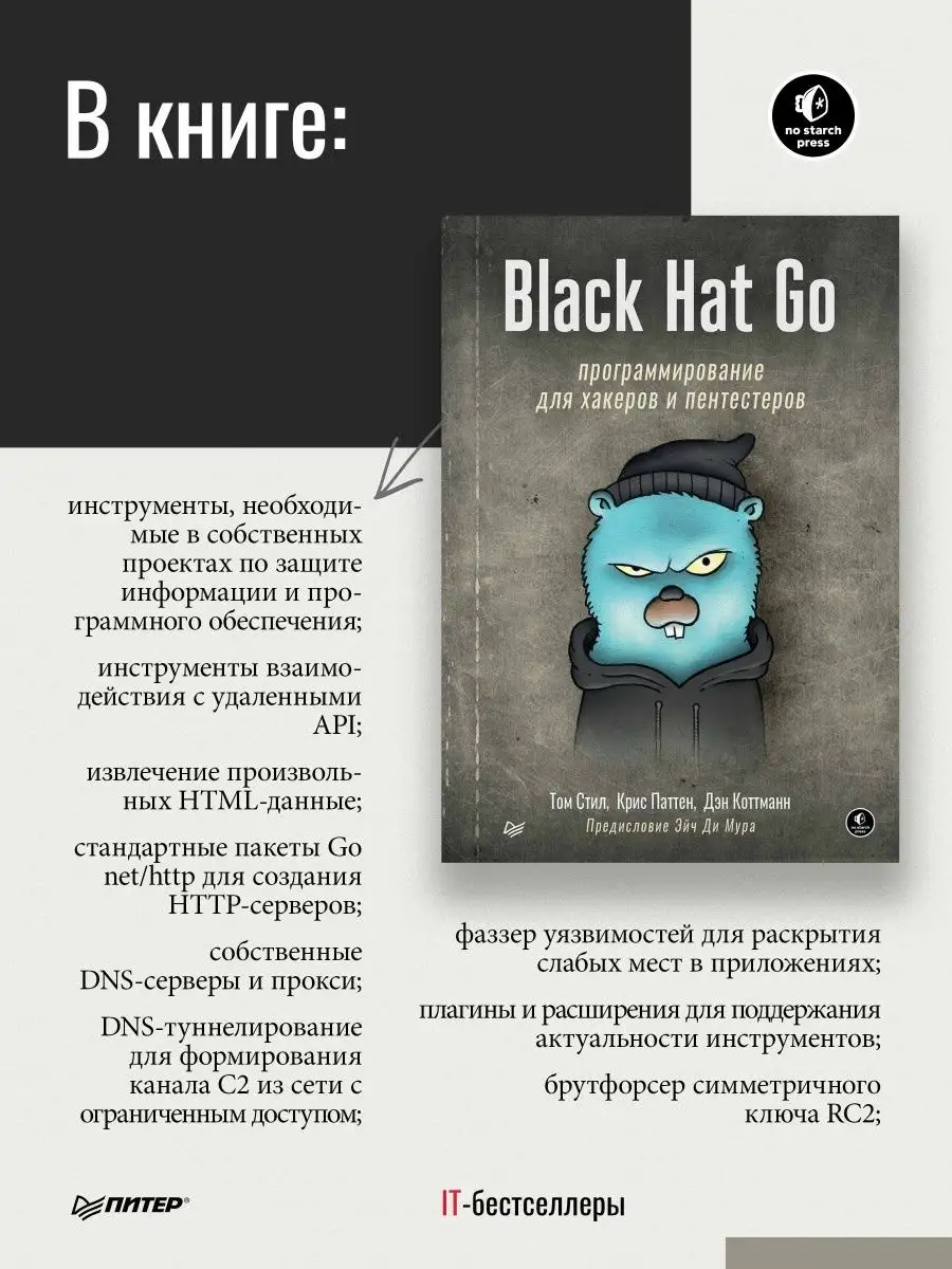 Black Hat Go: Программирование для хакеров и пентестеров ПИТЕР 97020094  купить за 1 308 ₽ в интернет-магазине Wildberries