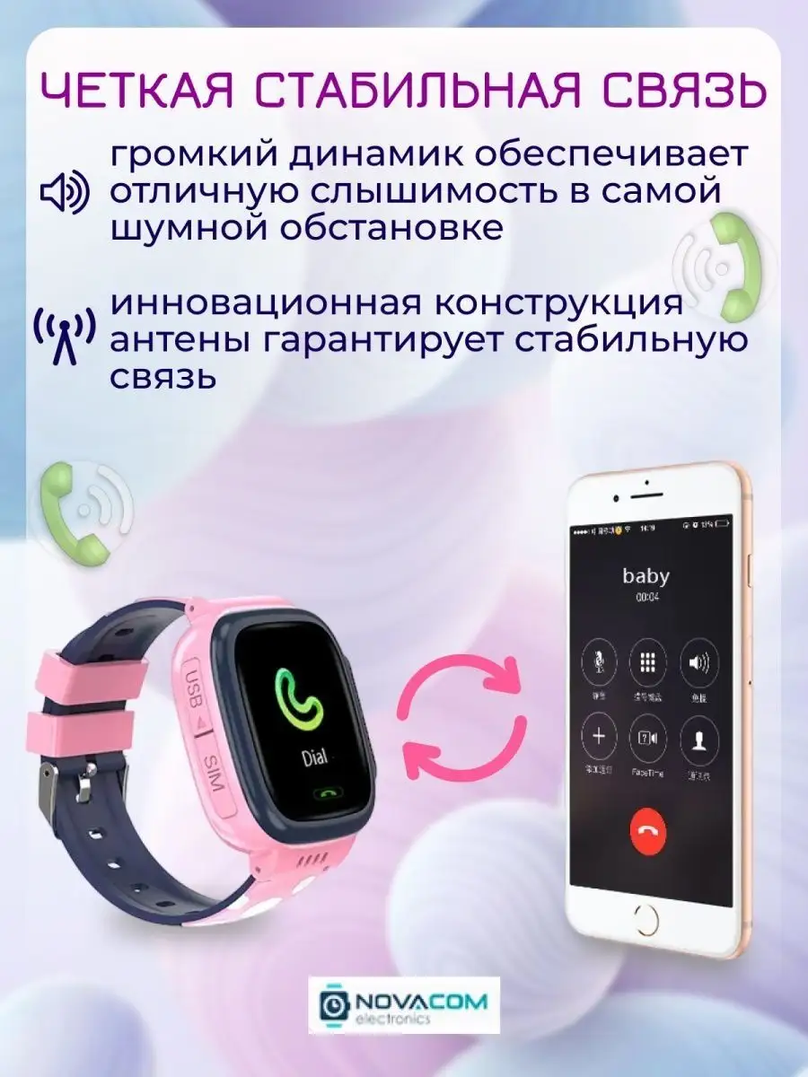 Смарт часы умные детские с сим картой NOVACOM ELECTRONICS 97187919 купить  за 2 053 ₽ в интернет-магазине Wildberries