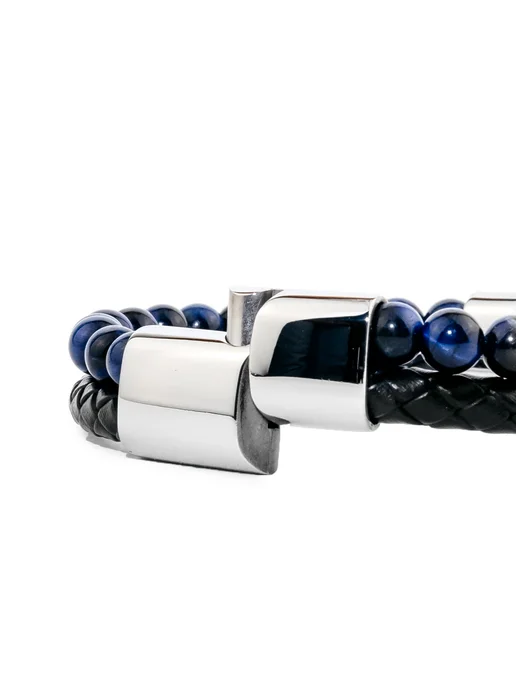 Dimbracelete Браслет мужской кожаный на руку из камней, синий, фото 2