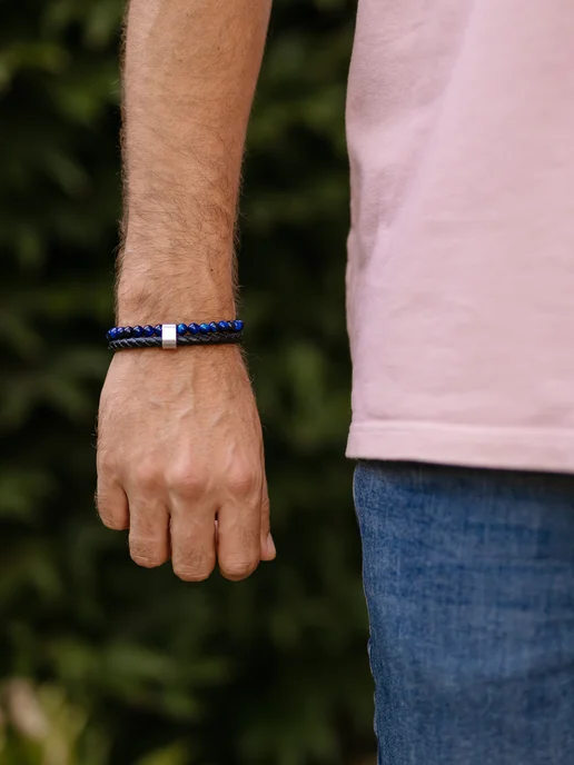 Dimbracelete Браслет мужской кожаный на руку из камней, синий, фото 3