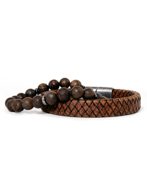 Dimbracelete Набор мужских браслетов из кожи и бронзита, 2 шт, 2 шт, фото 2