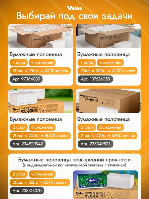 Veiro Бумажные полотенца для диспенсера, V сложение, 20шт, 20 шт, фото 8