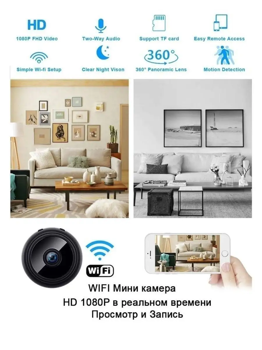 Мини-камера A9, Wi-Fi, 1080p HD HomeMarket24/7 97504450 купить за 374 ₽ в  интернет-магазине Wildberries