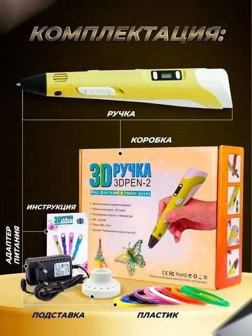 Game True 3D ручка подарок для творчества детей, желтый, фото 2