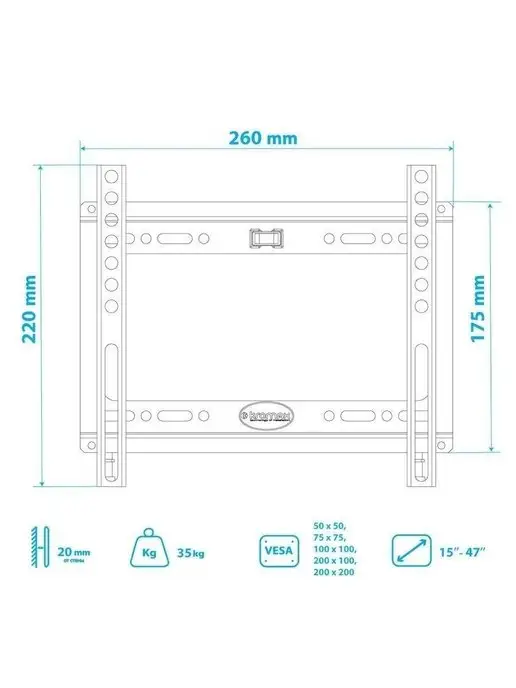 Kromax Кронштейн для телевизора 15"-47" настенный IDEAL-5 WHITE, черный, фото 6