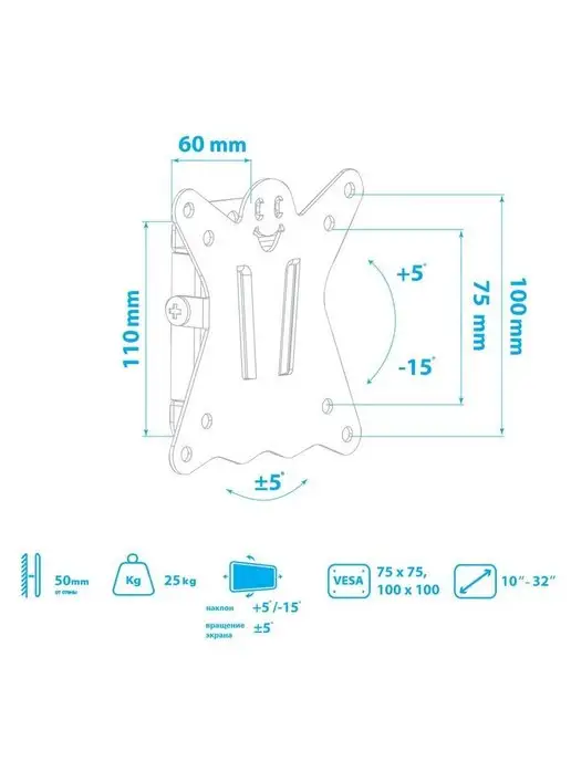 Kromax Кронштейн для телевизора 10"-32" настенный CASPER-101, черный, фото 5
