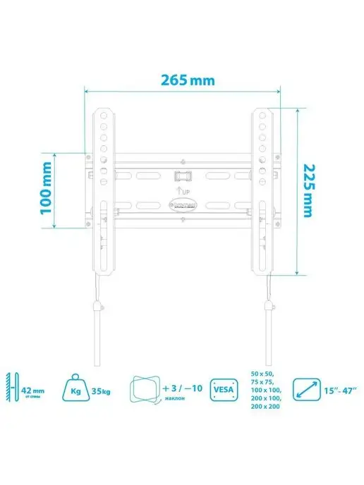 Kromax Кронштейн для телевизора 15"-47" настенный FLAT-6, черный, фото 6
