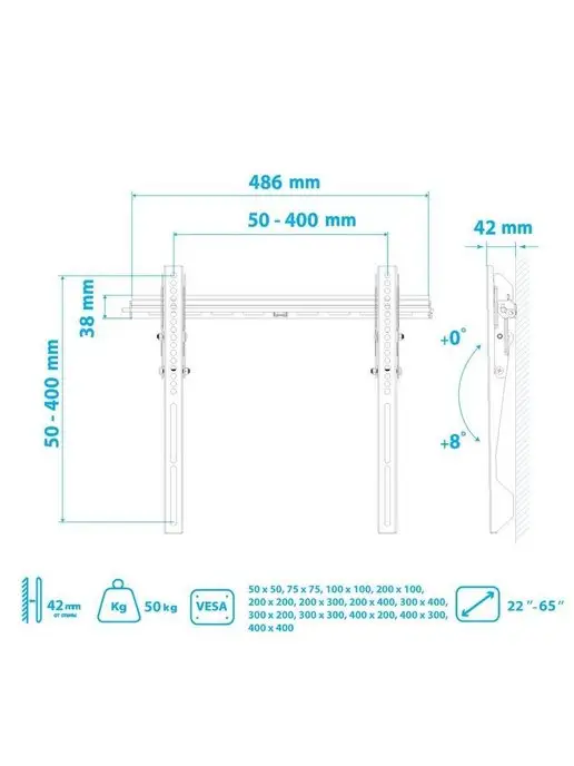 Kromax Кронштейн для телевизора 22"-65" настенный VEGA-12, черный, фото 8