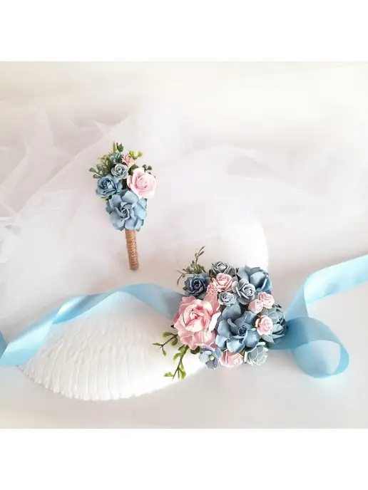 ReniWedding Свадебный комплект бутоньерка и браслет, розовый
