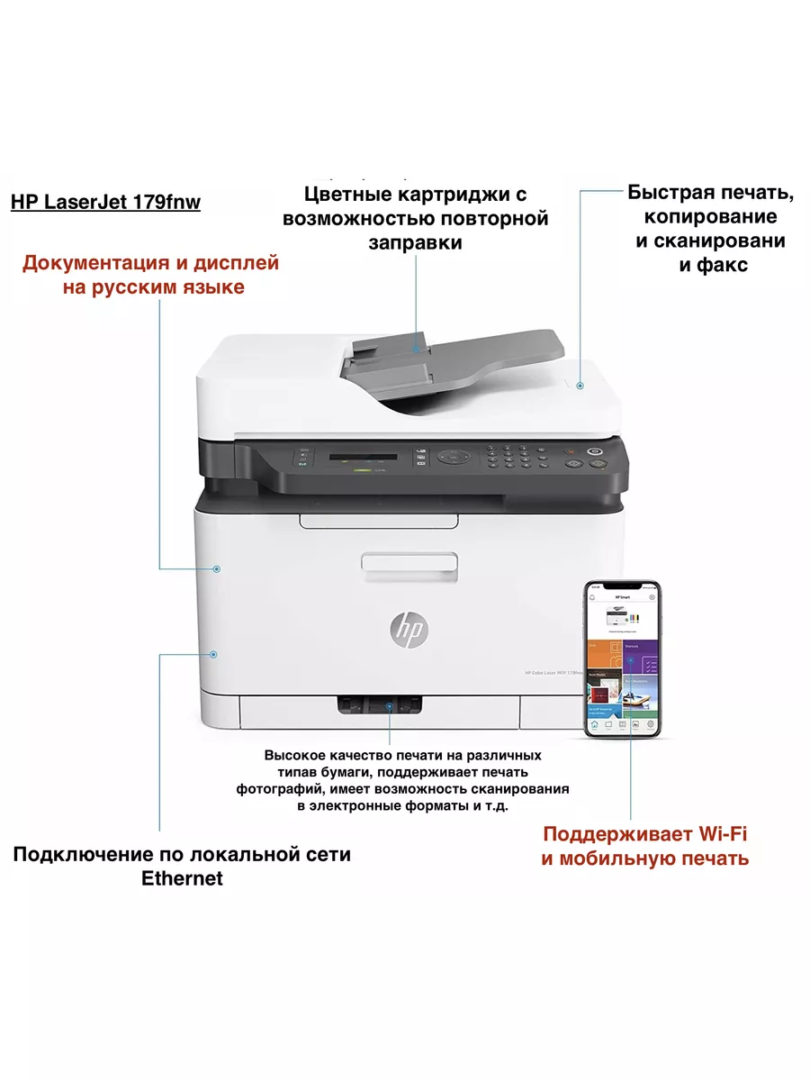 USB кабель + Wi-Fi + МФУ Color Laser 179fnw (4ZB97A) HP 97760619 купить за  34 960 ₽ в интернет-магазине Wildberries