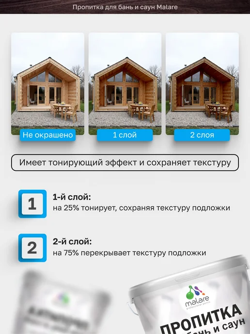 Malare Пропитка для бань саун, без запаха, 1.8 кг, 9 кг, фото 3