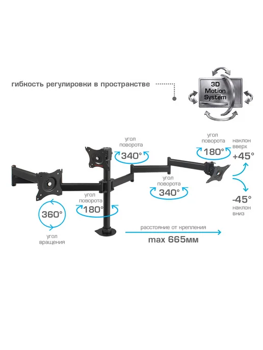 ARMMEDIA Кронштейн для трех мониторов 15"-27" настольный LCD-T15, вариант, фото 3