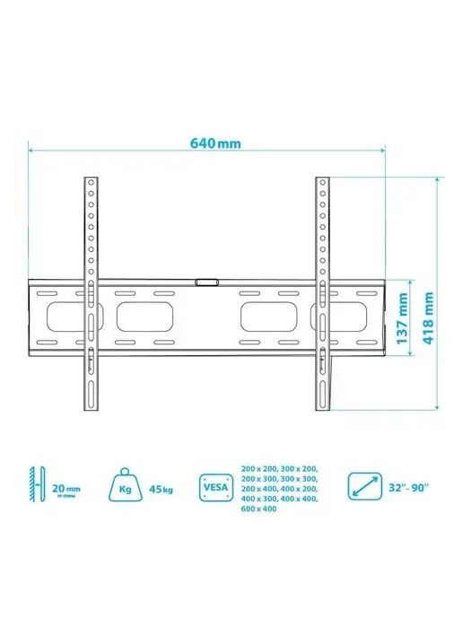 TUAREX Кронштейн для телевизора 32"-90" настенный OLIMP-201, черный, фото 6