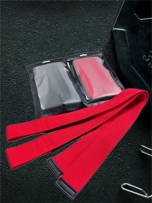 Sports_straps Лямки для становой тяги и турника 60 см спортивные ремни, красный, фото 2