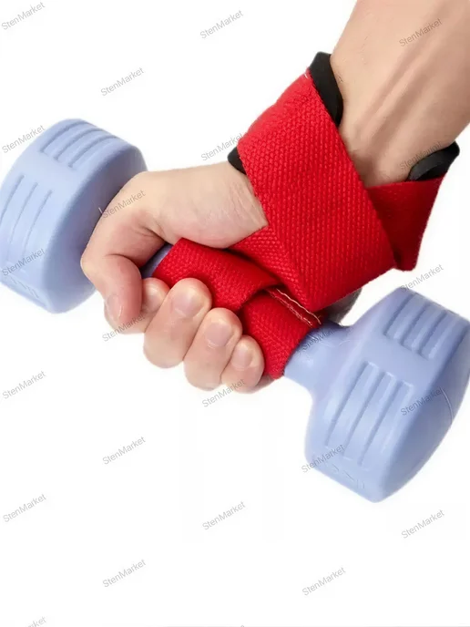 Sports_straps Лямки для становой тяги и турника 60 см спортивные ремни, красный, фото 7