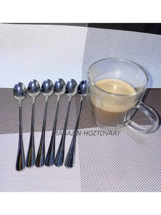 MarketShop Ложка кофейная.набор длинных ложечек, серый, фото 5