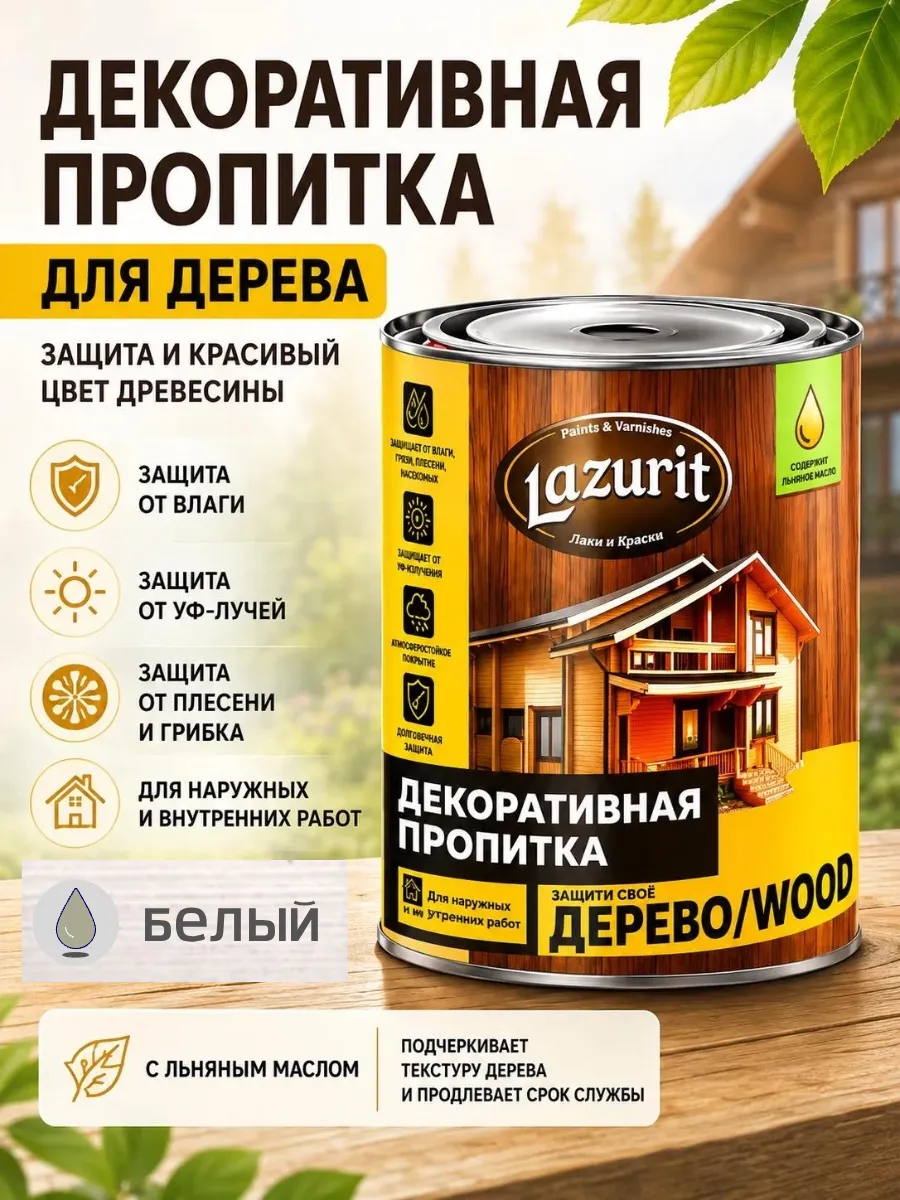 Декоративная пропитка для древесины Лазурит "ВУД"