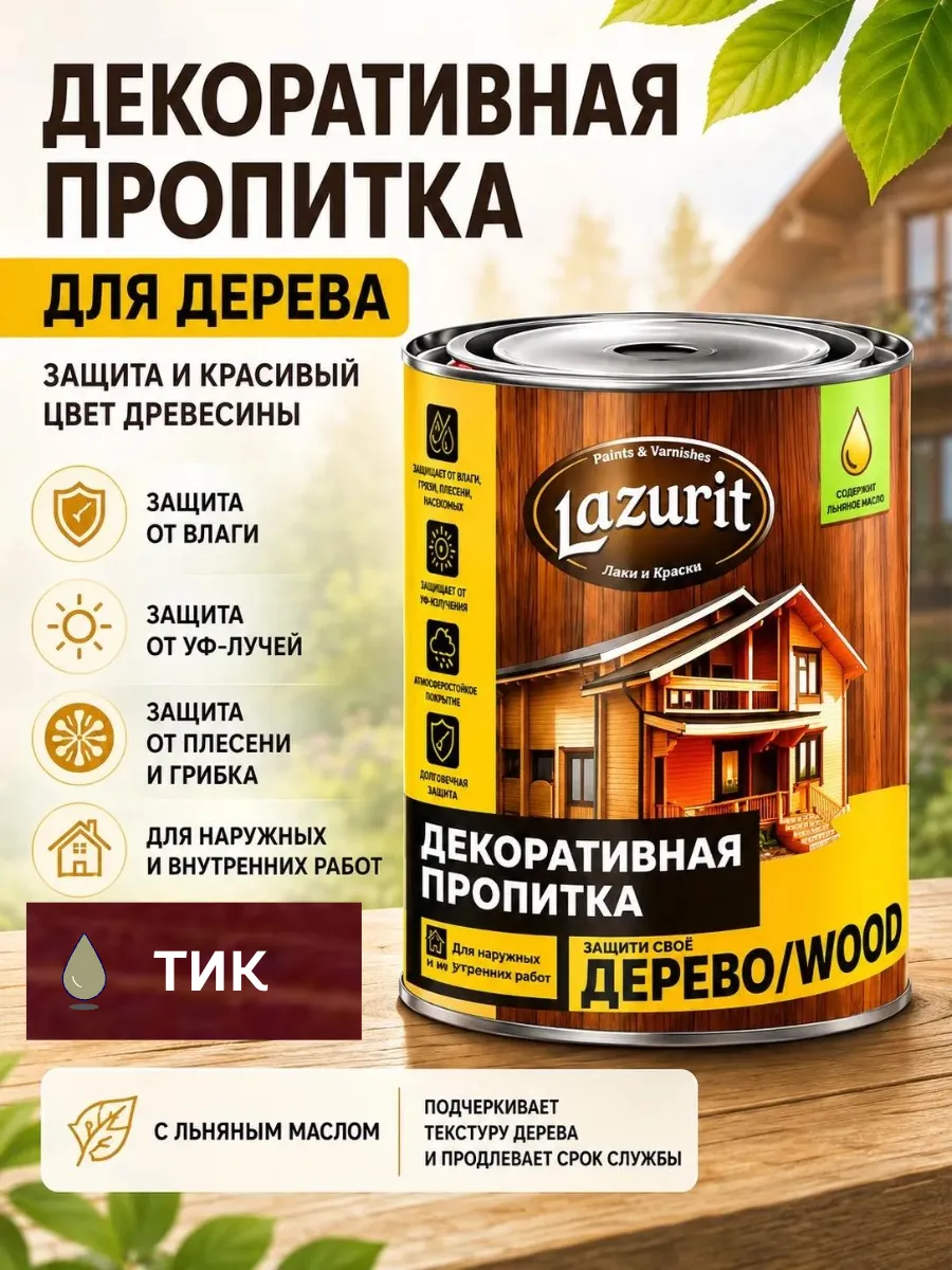 Декоративная пропитка для древесины Лазурит "ВУД"