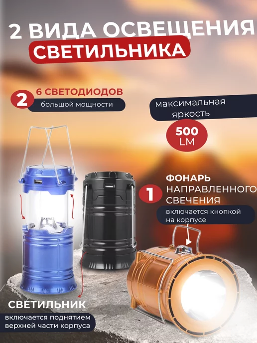 Кемпинговый аккумуляторный LED фонарь с солнечной батареей, вариант, фото 3