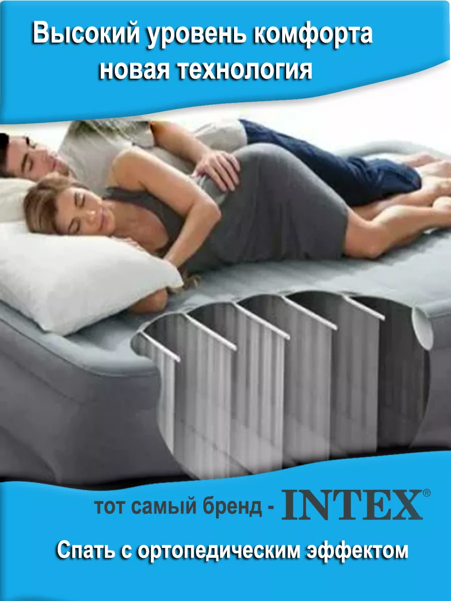 Кровать надувная двуспальная с насосом для сна Intex 98610224 купить за 9  970 ₽ в интернет-магазине Wildberries