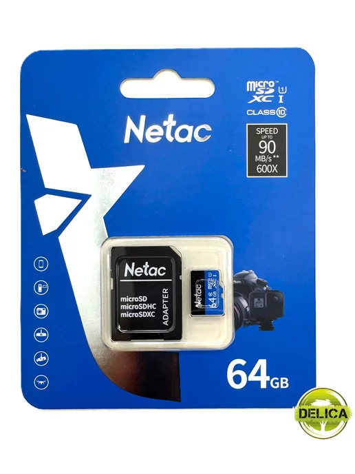 NETAC Карта памяти microSDHC 64Gb+SD адаптер, 64 ГБ