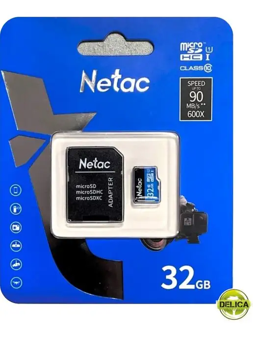 NETAC Карта памяти microSDHC 32Gb+SD адаптер класс 10, 32 ГБ