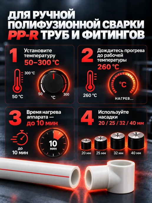 СТМ Сварочный аппарат для пластиковых ПВХ труб, комплект, 1500Вт, 1500 Вт, фото 2
