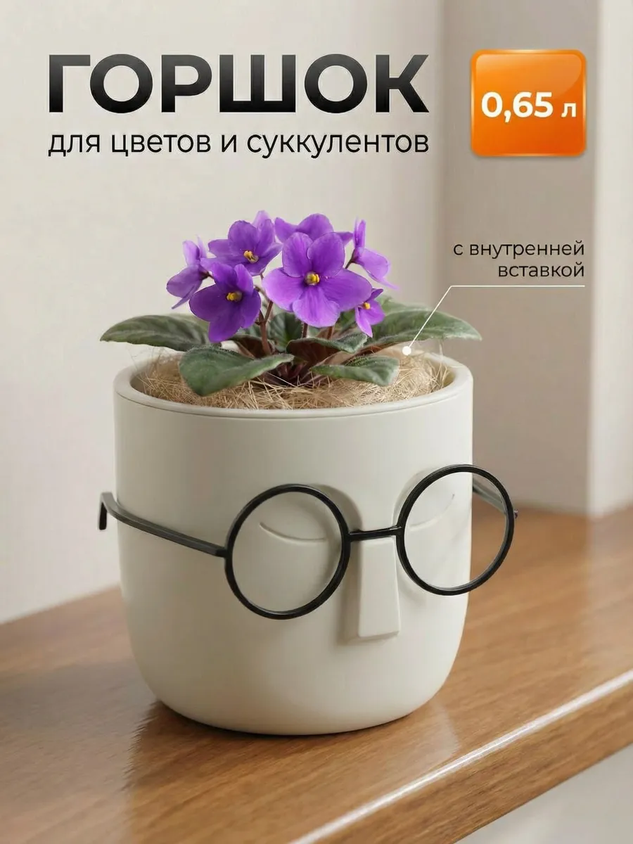 Кашпо для суккулентов 0,65л со вставкой
