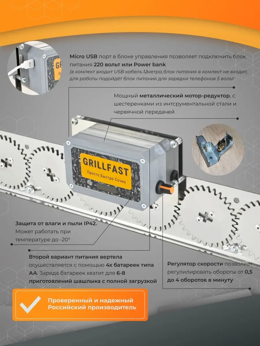 Вертел для мангала электрический автоматический - стандарт GrillFast  98737639 купить за 4 333 ₽ в интернет-магазине Wildberries