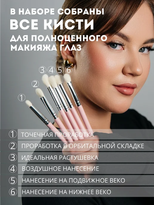 Buton Профессиональные кисти для макияжа глаз набор коза, розовый, фото 2