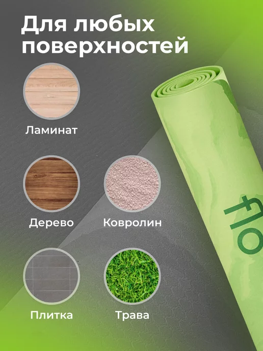 Flo Коврик для йоги и фитнеса нескользящий, 175х61 см, 175x61 см, фото 7