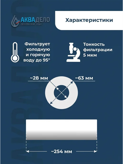 Аквадело Картридж фильтра воды полипропиленовый PP-10SL 5 мкм 10 шт, 10 шт, фото 4