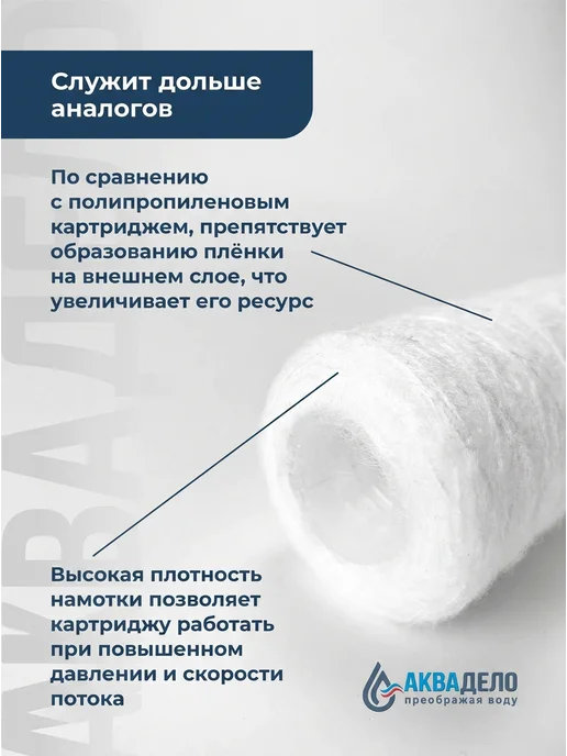 Аквадело Картридж фильтра воды нитяной Нептун PS-10SL 20 мкм 10 шт, 10 шт, фото 7
