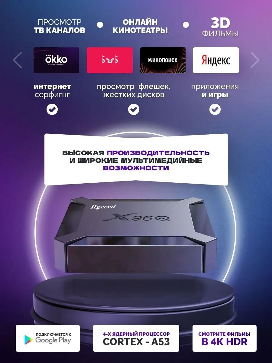 Wi-Fi Смарт ТВ приставка X96Q 2/16 4К tv box Rgeeed 99230805 купить за 2  398 ₽ в интернет-магазине Wildberries