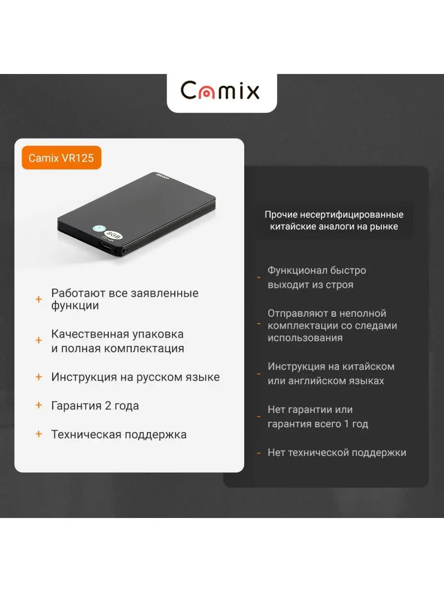 Диктофон мини прослушка Camix VR125 8GB, плеер МР3, микрофон Camix 99245146  купить за 4 050 ₽ в интернет-магазине Wildberries